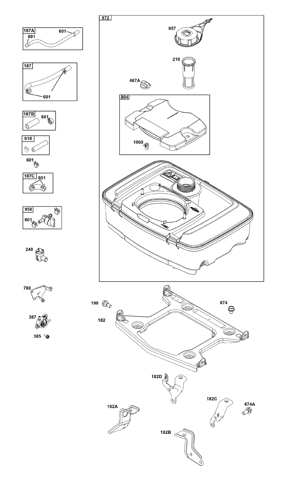 Fuel Supply Group Diagram and Parts List for 386447-0243-F1 200000 - 399999 Briggs and Stratton Engine